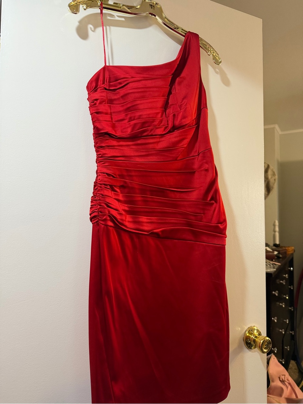 Jax Vibrant Red One-Shoulder Ruched Satin Dress